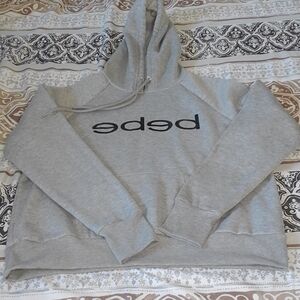 Bebe Light Gray Logo Hoodie Sweatshirt